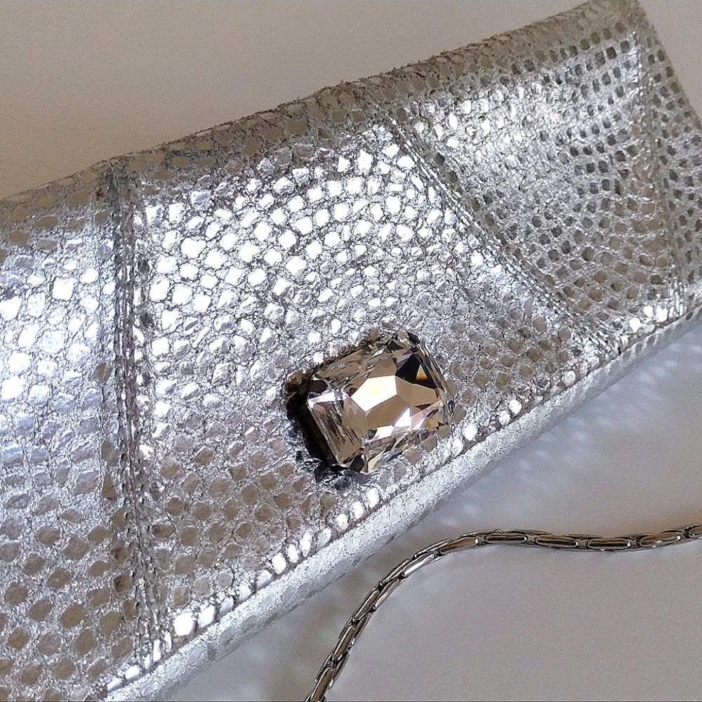 Inge Christopher Animal Print Soft Leather Swarovski Crystal Clutch Handbag